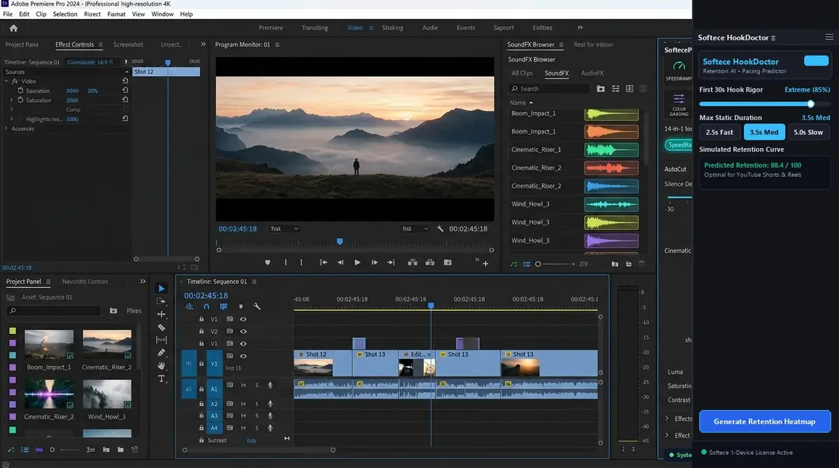 Softece HookDoctor panel inside Premiere Pro